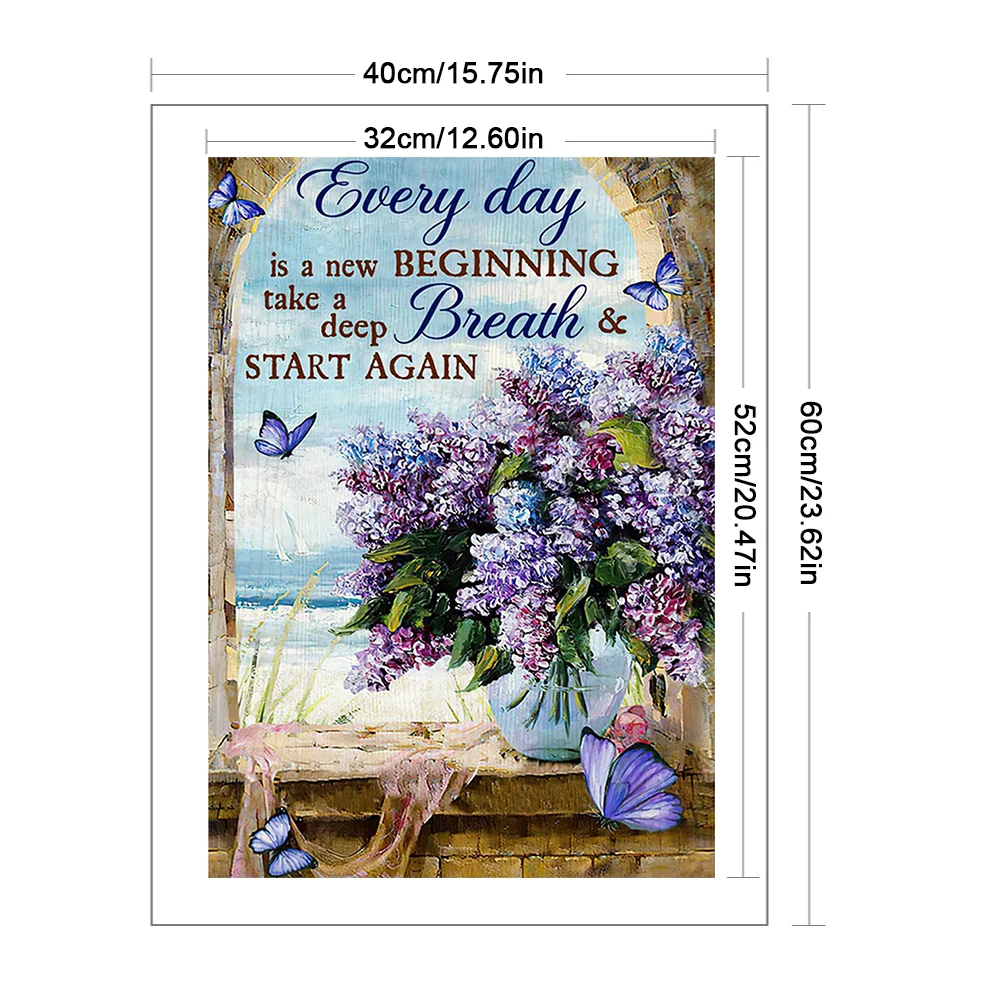 11CT Full Stamped Cross Stitch - Butterfly Lavender Letter(Canvas|40*60CM)