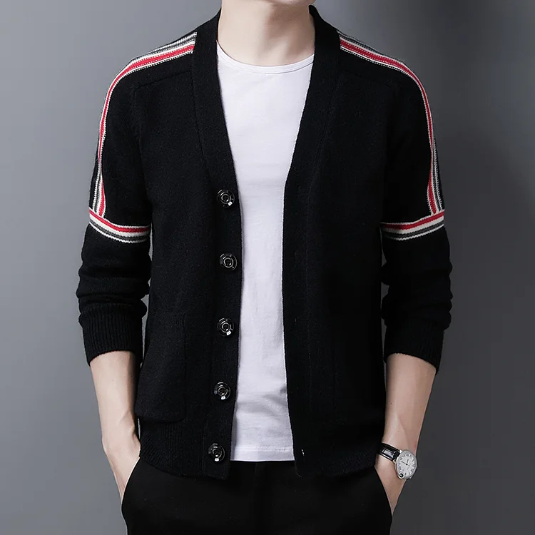 Mingyejia 2025 Spring Autumn New Cotton Knitted Cardigan Slim Long Sleeve Korean Version Men's Fashion V-Neck Sweater Simple Casual Coat