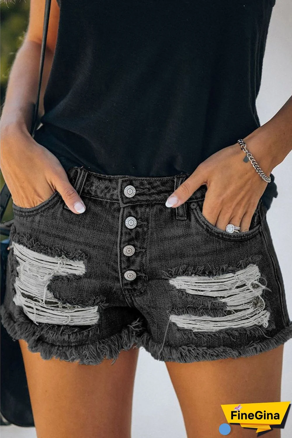 Denim Vintage Hole Button Casual Shorts