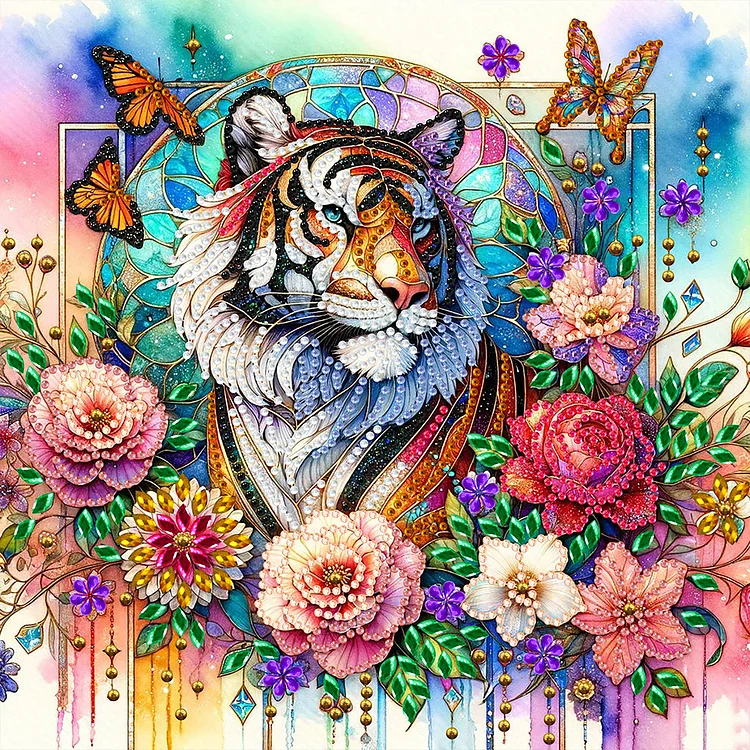 Flower Tiger 30*30CM (Canvas) Special Drill Diamond Painting gbfke
