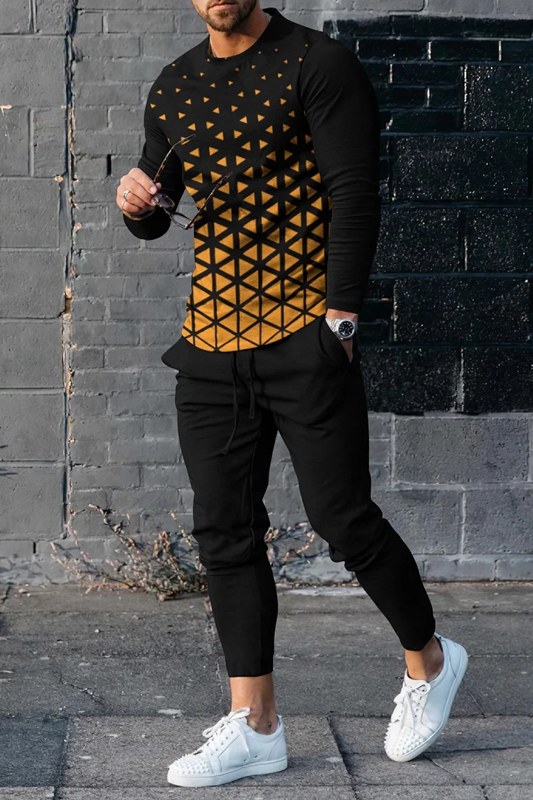 Geometric Triangle Printing T-Shirt And Pants Co-Ord