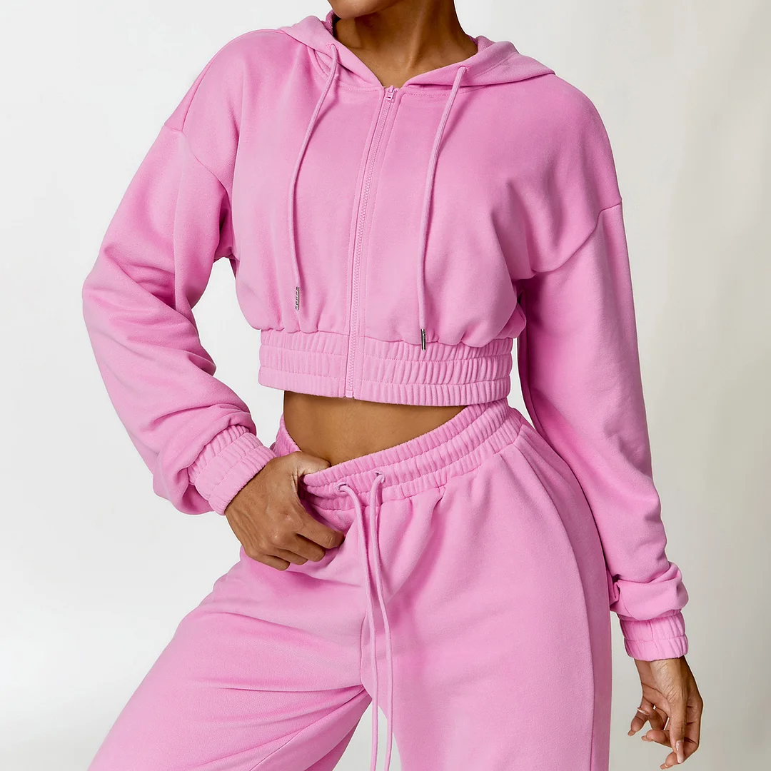 PASUXI Custom Logo Sweatshirt Crop Top Hoodie Suit High Quality Sports Cropped Sweatpants Tracksuits Women Hoodie Set