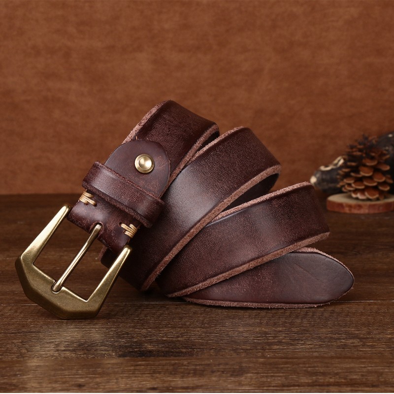 Copper Buckle 5.5mm Extra Thick Bevel Edge Vintage Frosted Process Top Layer Cowhide Casual Belt DANRRIO.COM DANRRIO