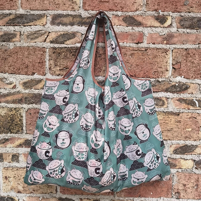 Spot Japanese Printed Environmental Bag Large 210T Supermarket Folding Shopping Bag Thickened Tote Bag Shopping Bag