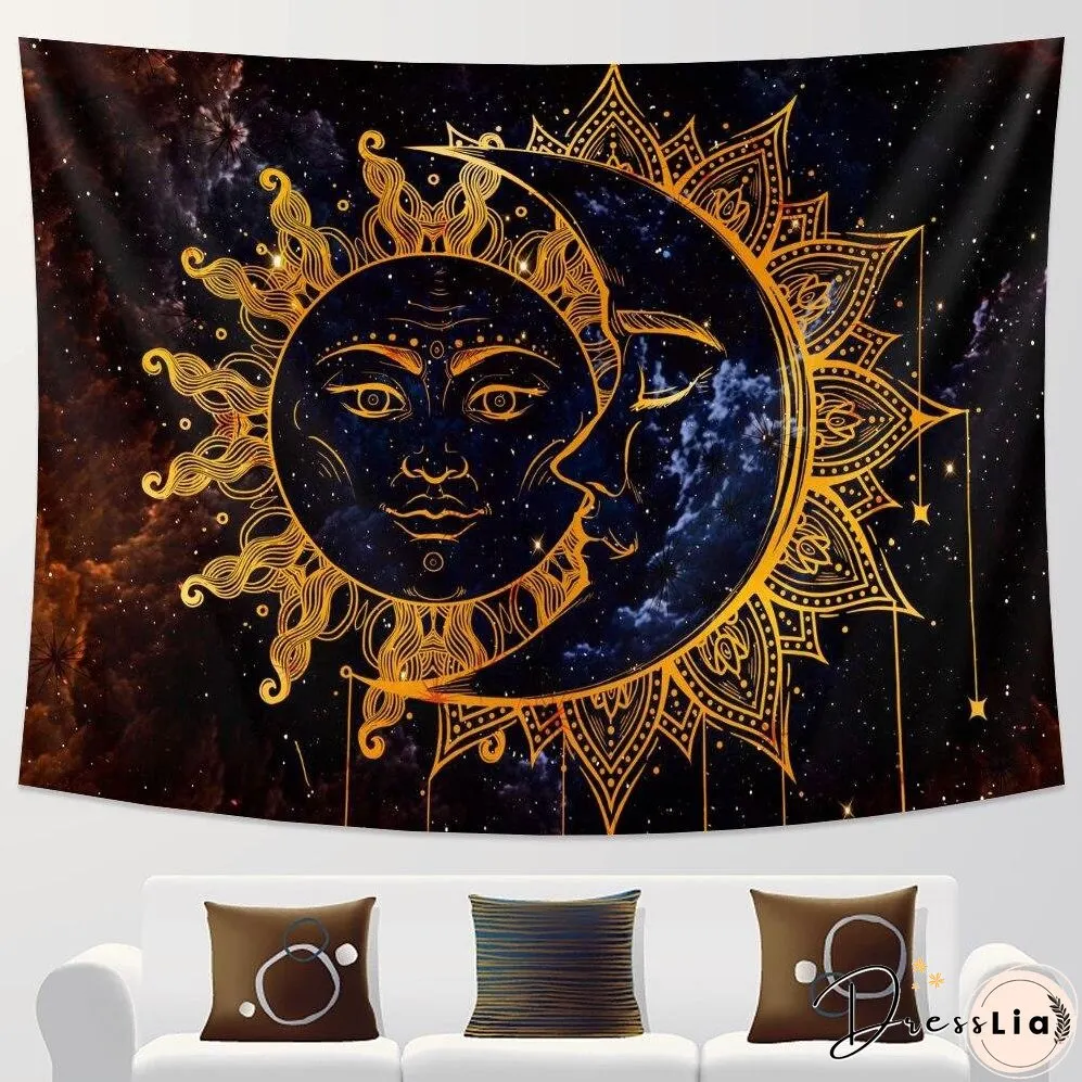 Black and white moon Mandala tapestry Bohemian decoration wall hanging bedroom psychedelic
