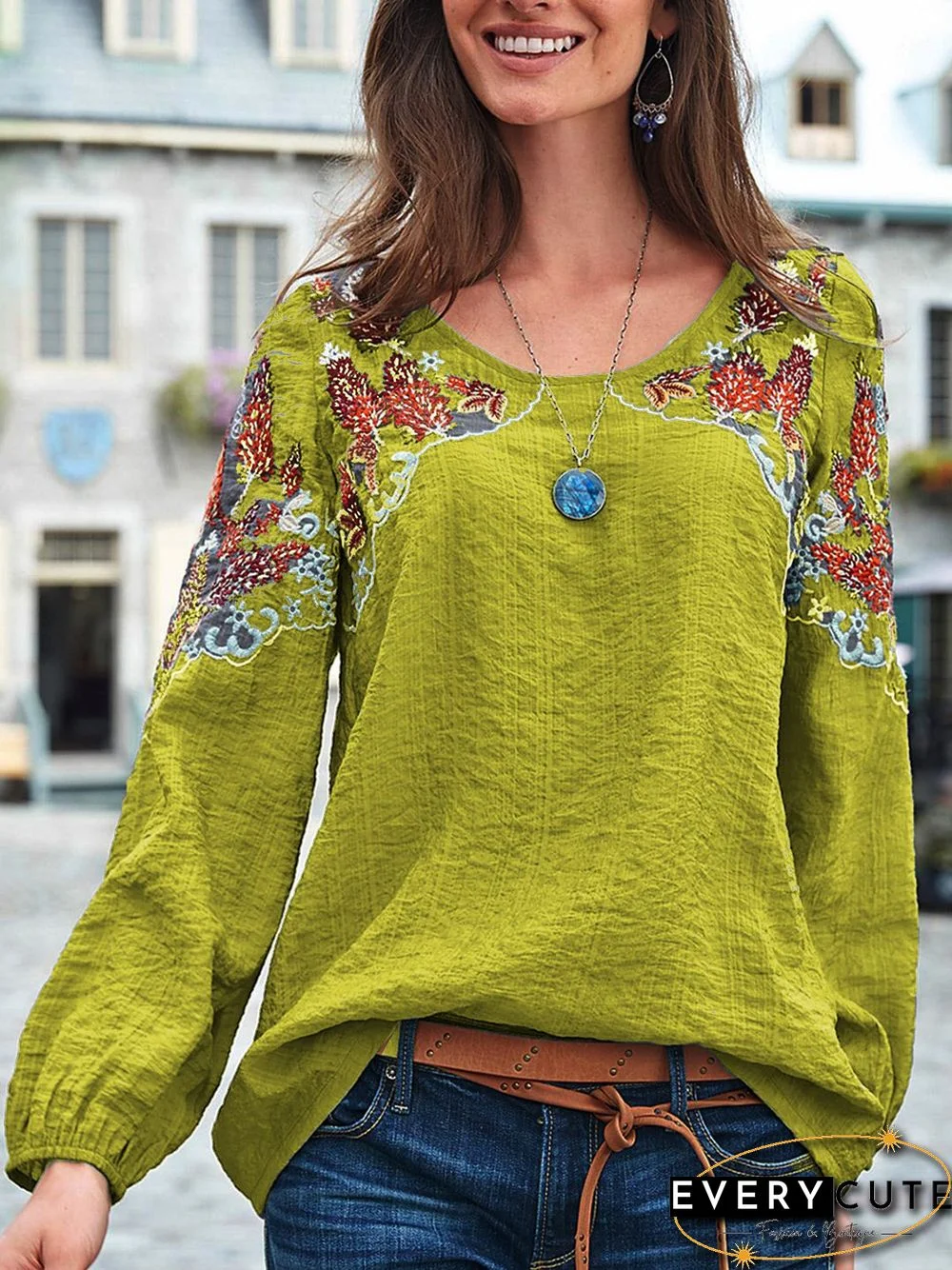 Plain Crew Neck Casual Long Sleeve T-shirt