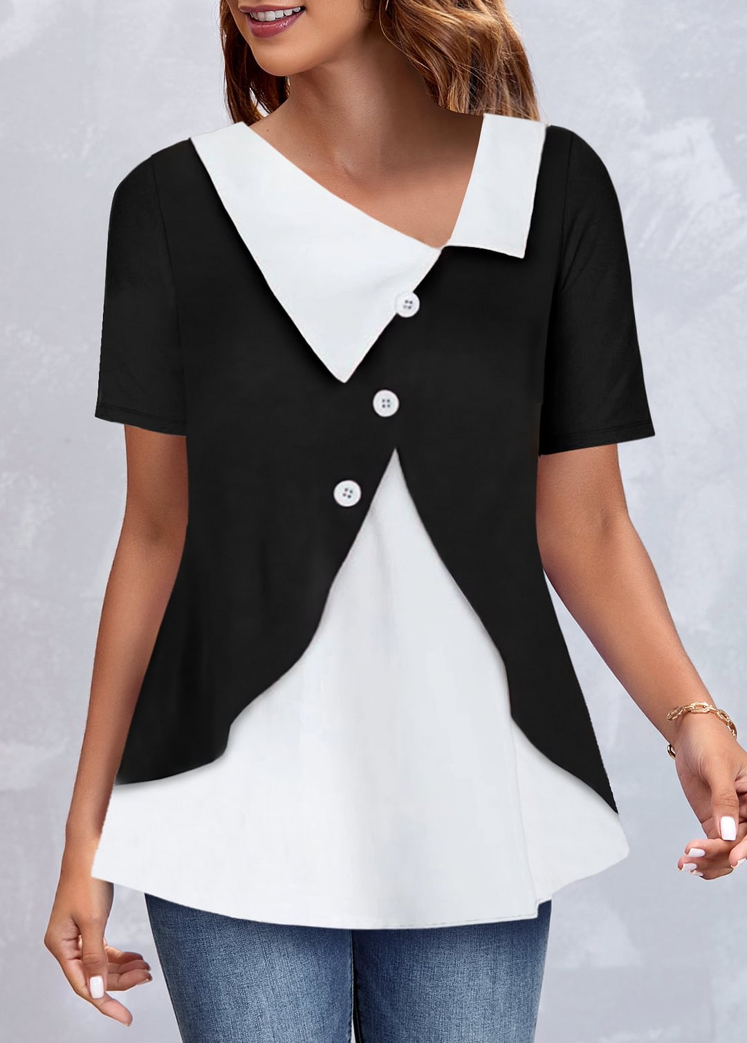 Black Short Sleeve Asymmetrical Neck T Shirt