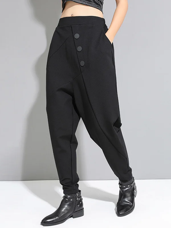 Personality Black With Button High-Waist Harem Pants 