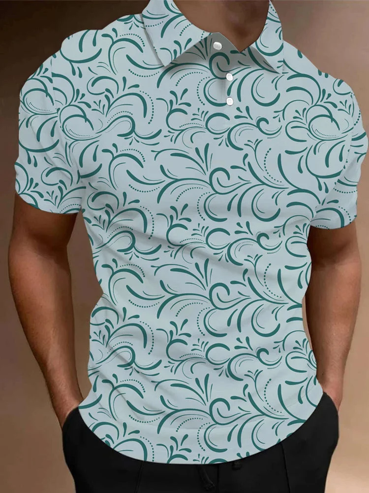Full-Print Retro Vine Floral Pattern Printing Men‘s Short Sleeve Polo BestDVibe