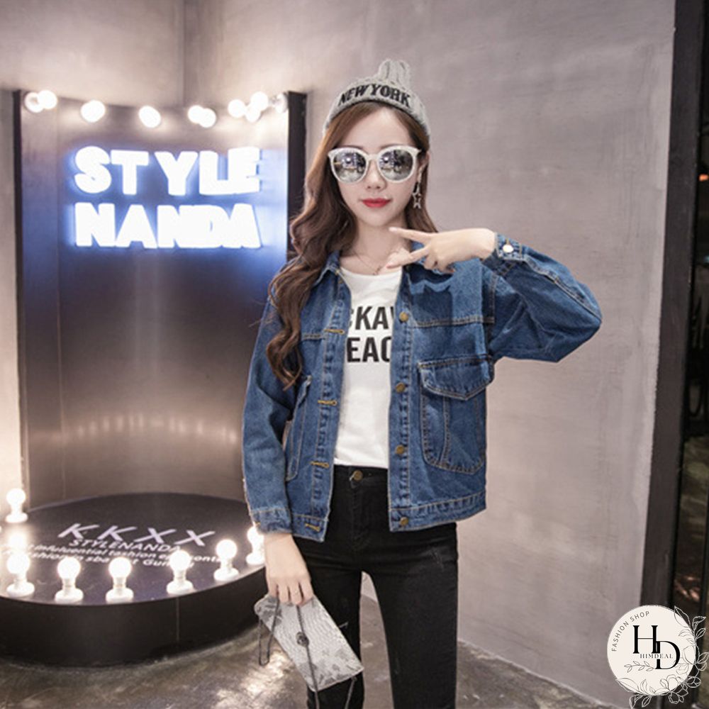 Spring Autumn Korean Style Denim Jacket Women Turn-Down Collar Long Sleeve Button Tops