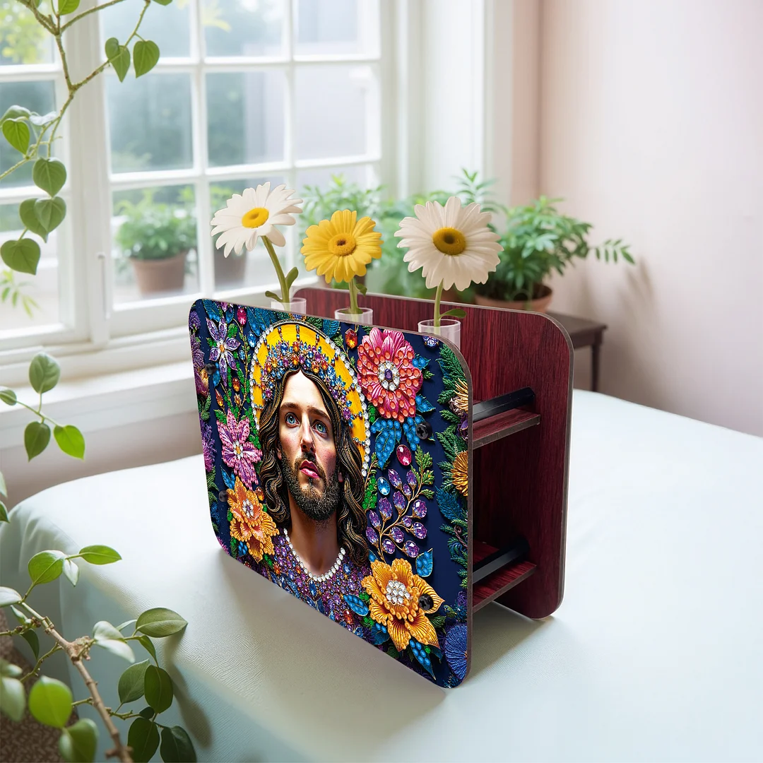 Jesus DIY Flower Vase Wooden Double Sided Desktop Diamond Art Kit for Home Decor