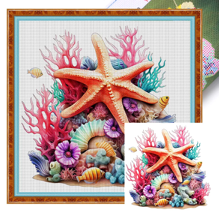 【Huacan Brand】Starfish 14CT Stamped Cross Stitch 40*40CM