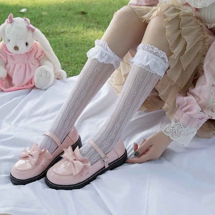 Sweet Lolita Shoes Women Mary Janes Leather Flats Shoes Ladies Flower Ruffle Round Toe College Girls Retro Cosplay Kawaii Shoes