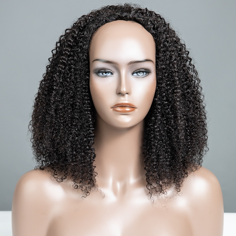 Kinky Curly Virgin Human Hair Clip in 3/4 Half Wig