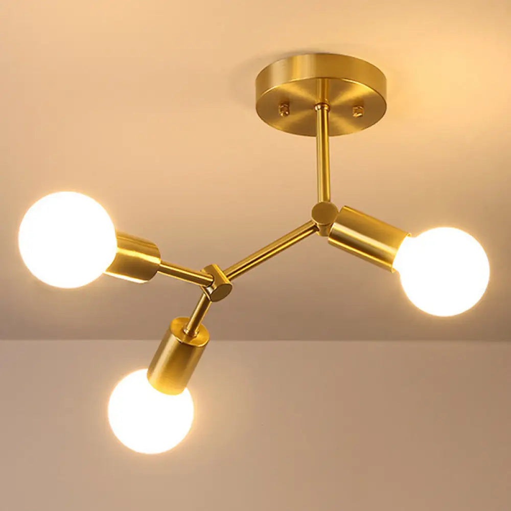 Modern Sputnik Flush Mount Ceiling Light - Stylish Glass Chandelier For Bedroom 3 / Brass