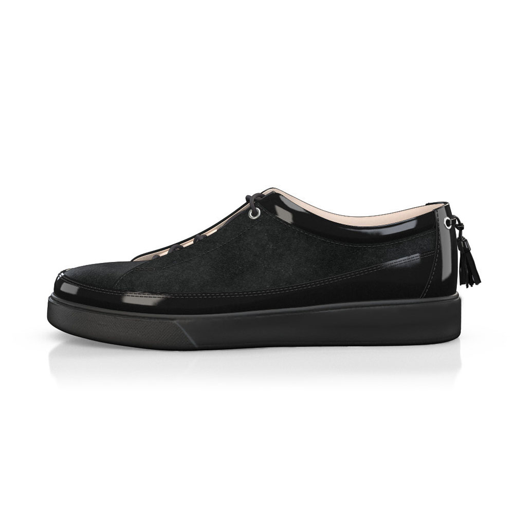 Black Vegan Leather Round Toe Flat Lace Up Fringe Platform Shoes Nicepairs