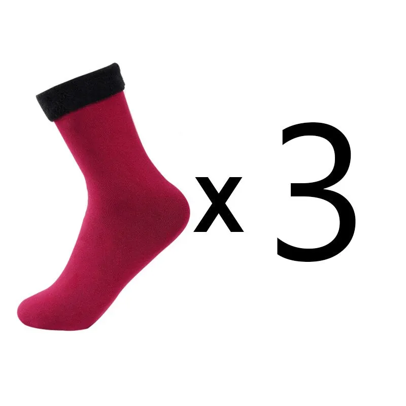 3 Pairs Women Winter Warm Thicken Casual Solid Color Socks Pack Home Snow Boots Velvet Home Floor Sock Set Lots Keep Warm
