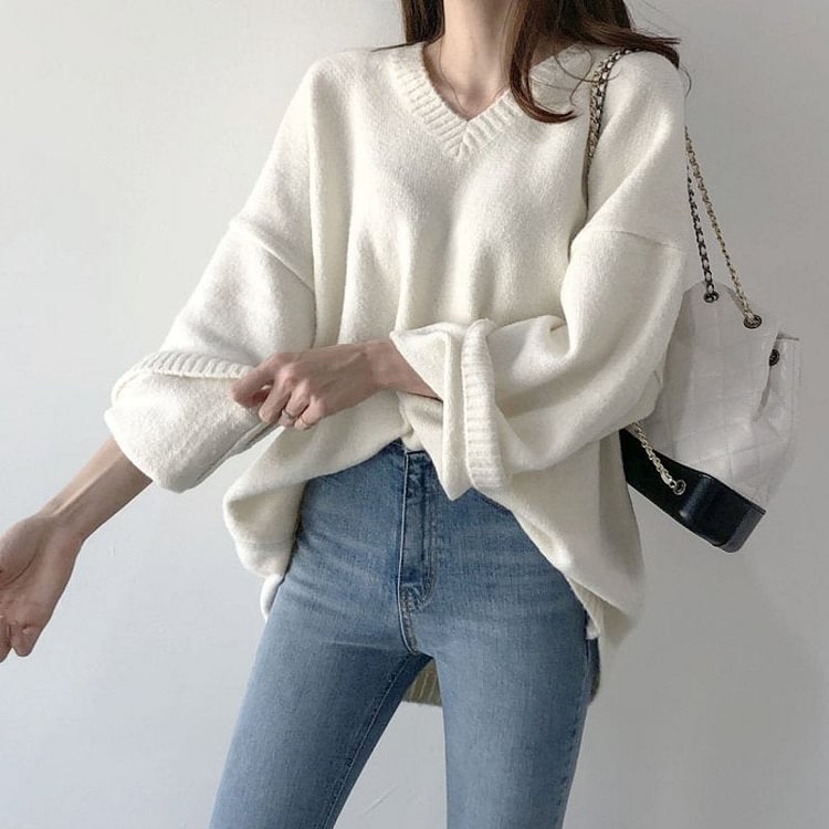Cotton-Blend Casual Solid Shift Sweater