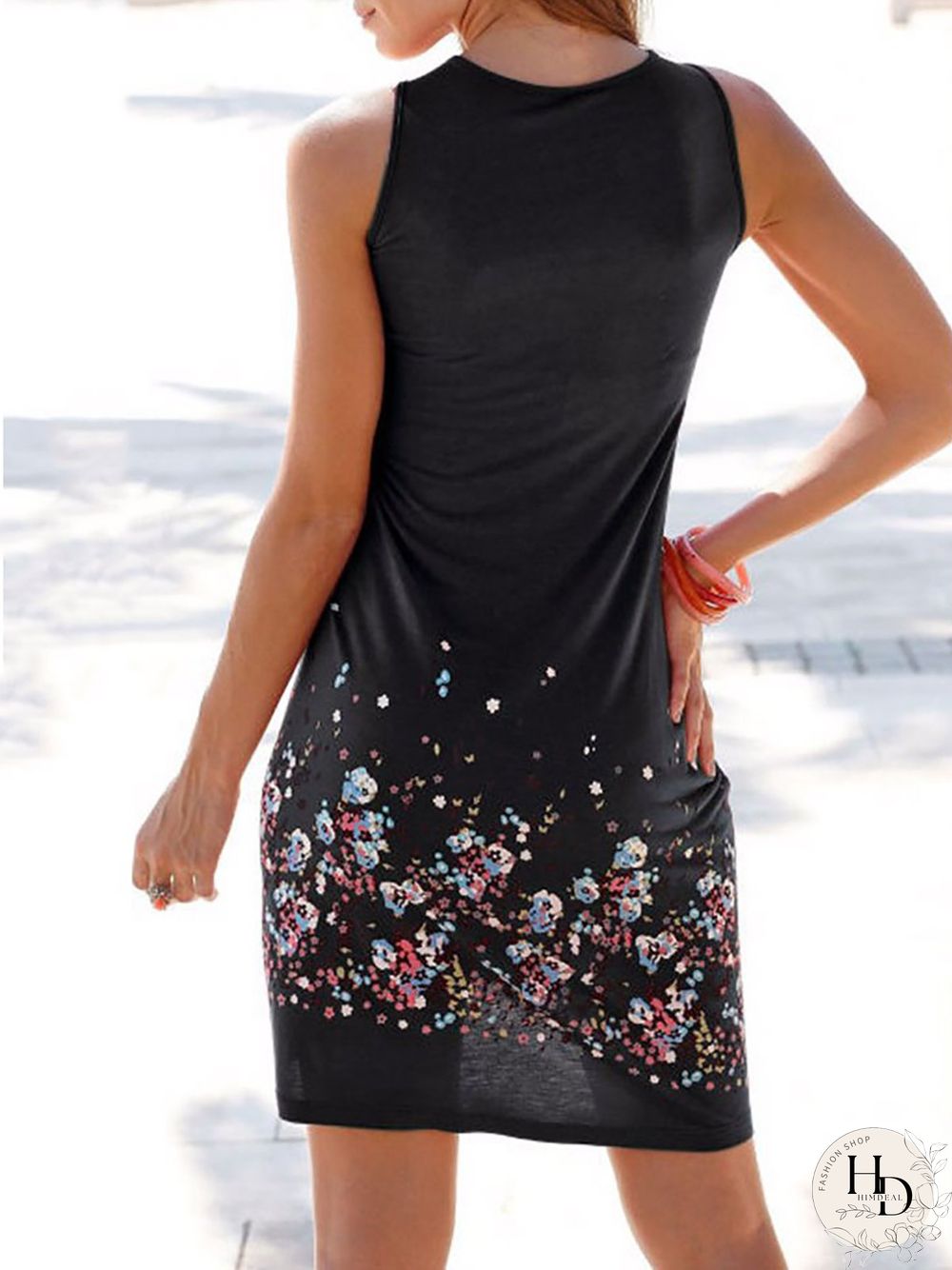 Casual Painted Sleeveless Crew Neck Casual Dresses