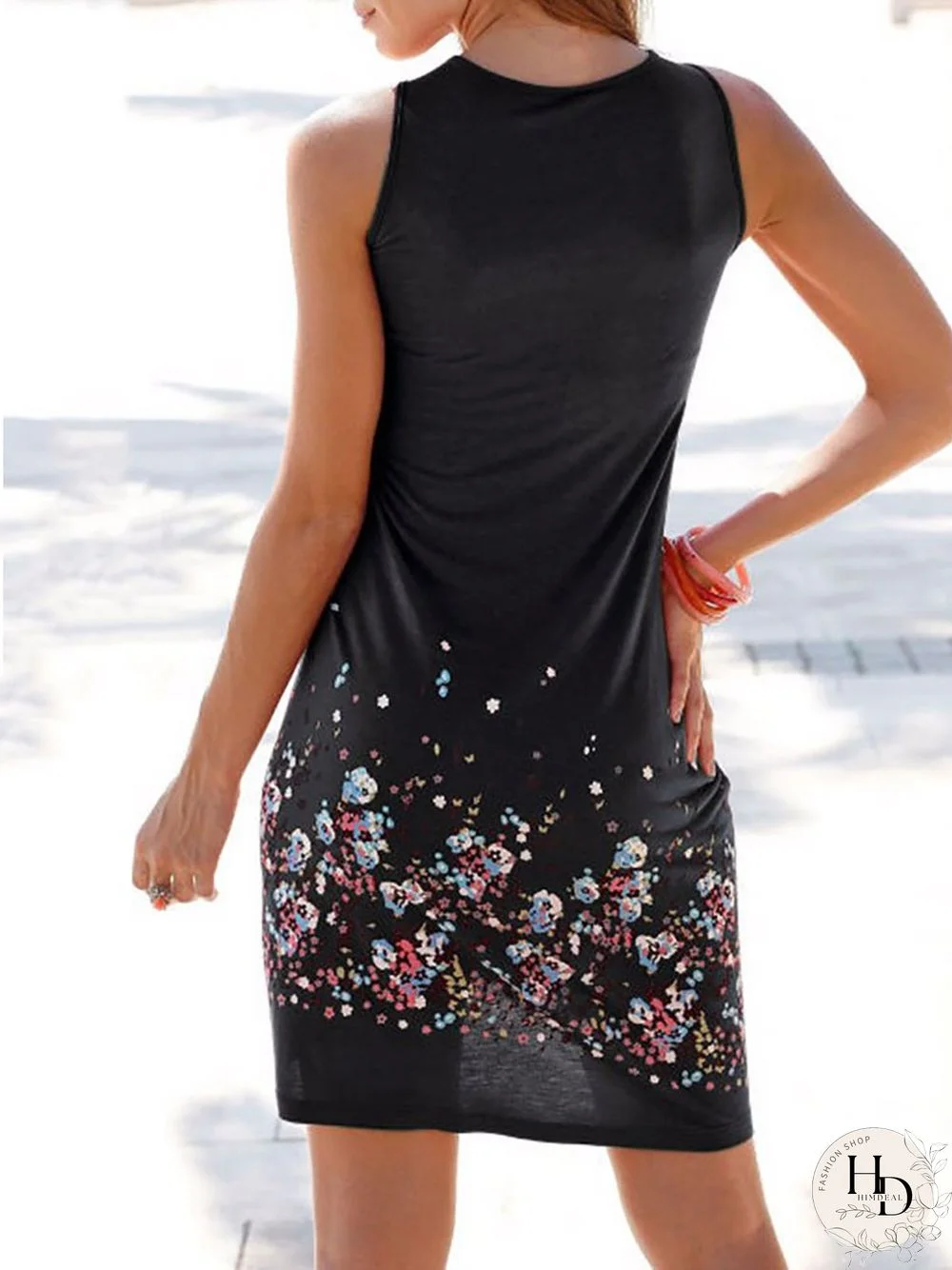 Casual Painted Sleeveless Crew Neck Casual Dresses