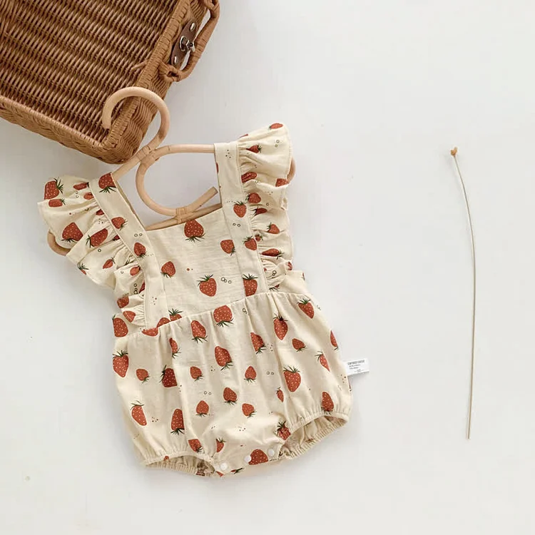 Baby Strawberry Ruffle Vintage Overalls