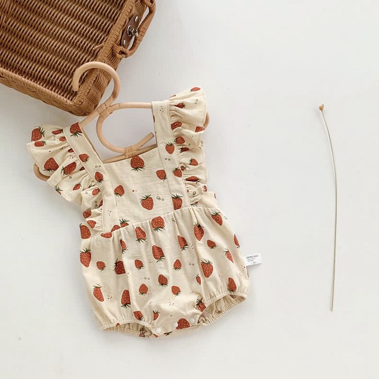 Baby Strawberry Ruffle Vintage Overalls