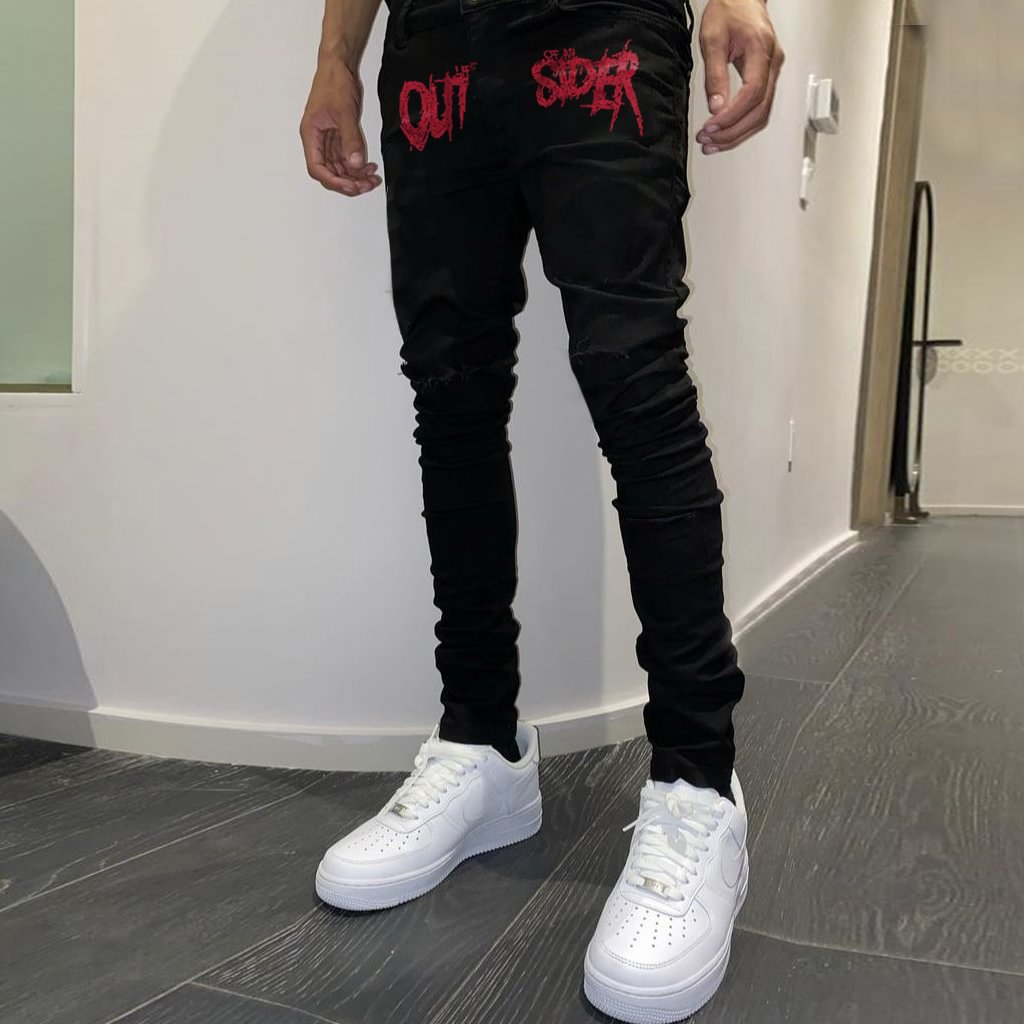 Stylish personality letter print street style trousers