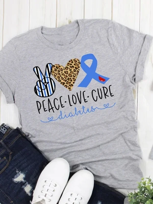 Peace Love Cure Blue Ribbon Diabetes Awareness Long-Sleeve T-Shirt