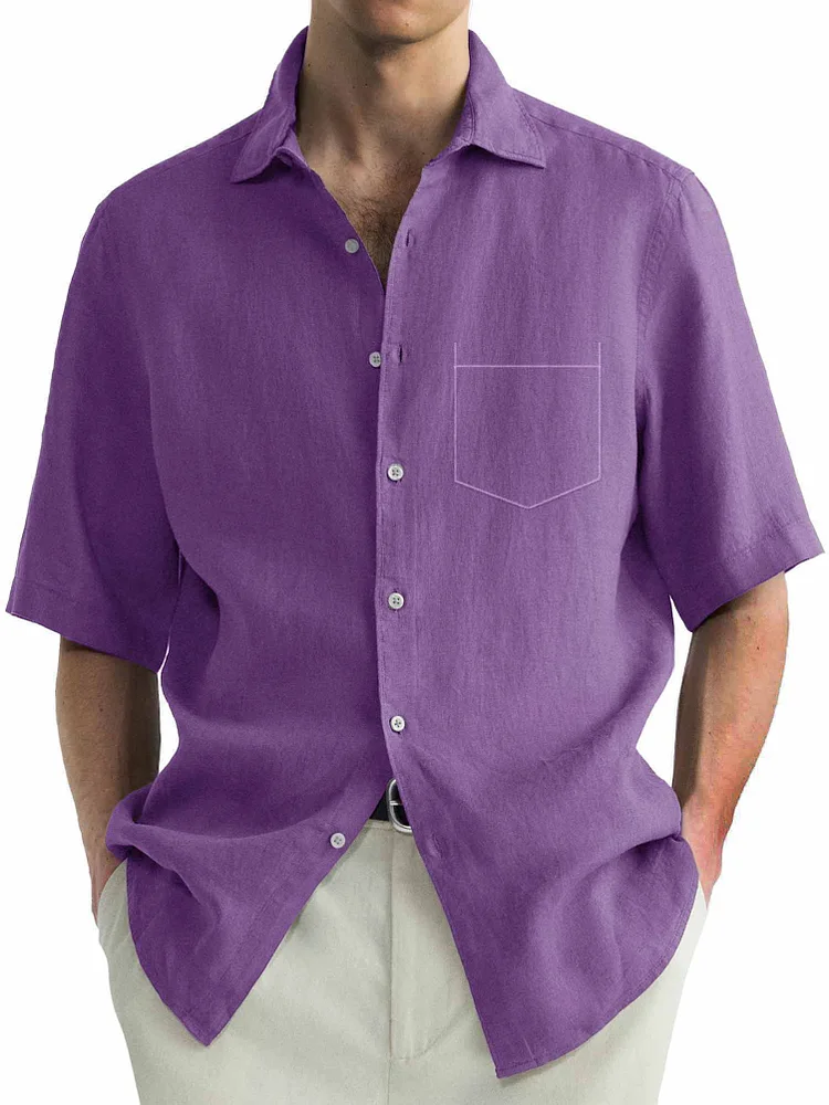 Men's Hawaiian Casual Basic Pocket Short Sleeve Shirt