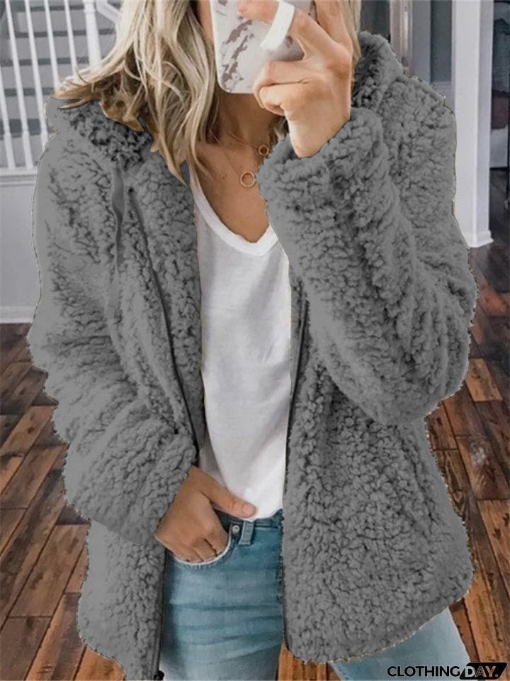 Women's Full Zip Up Cozy Plush Hooded Coat