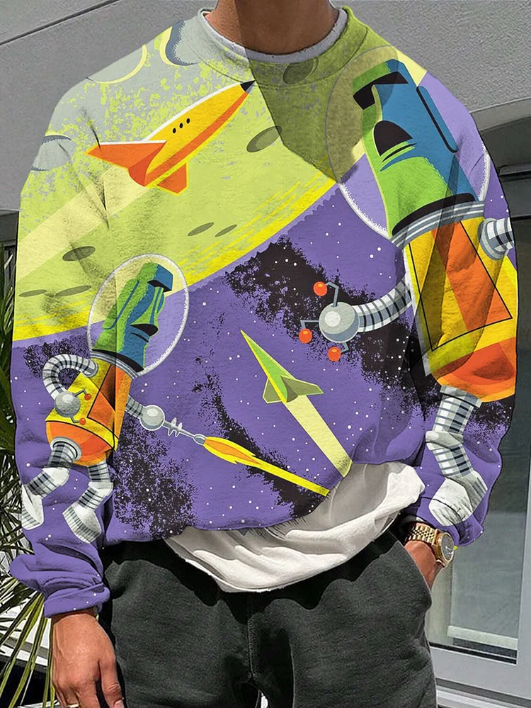 Men's Space Robot Cartoon Art Print Casual Sweatshirt
