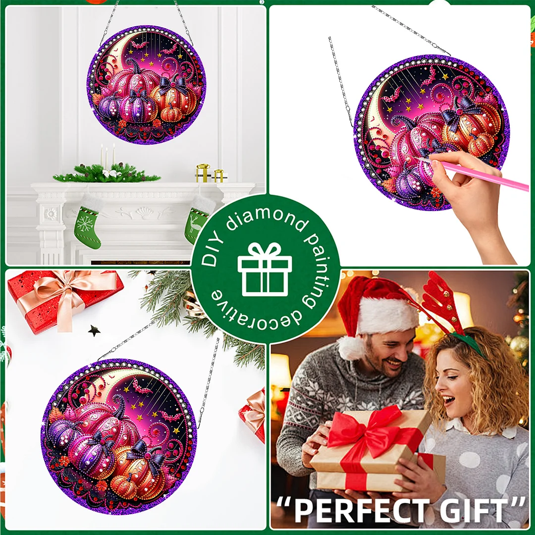 2D Flat DIY Pumpkin Diamond Art Pendant Double-Sided Diamond Painting Set