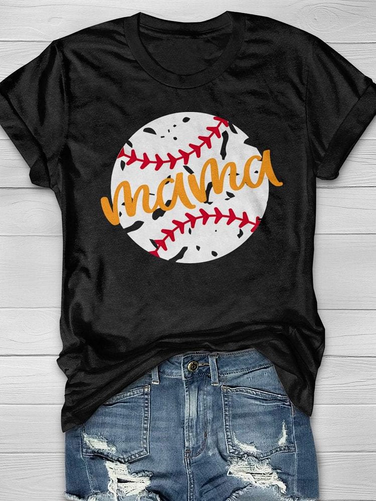 Baseball Mom Print Short Sleeve T-shirt
