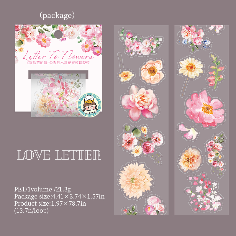 PET Tape - 50mm*200cm A Love Letter Sent To Flower Series Vintage Watercolor Landscape 