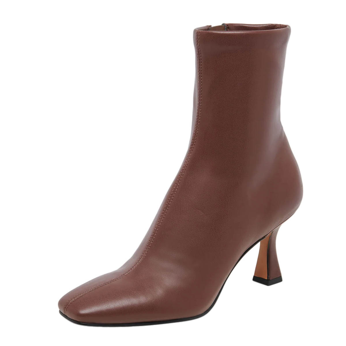 Brown Square Toe Spool Heel Booties for Women with Side Zipper Nicepairs