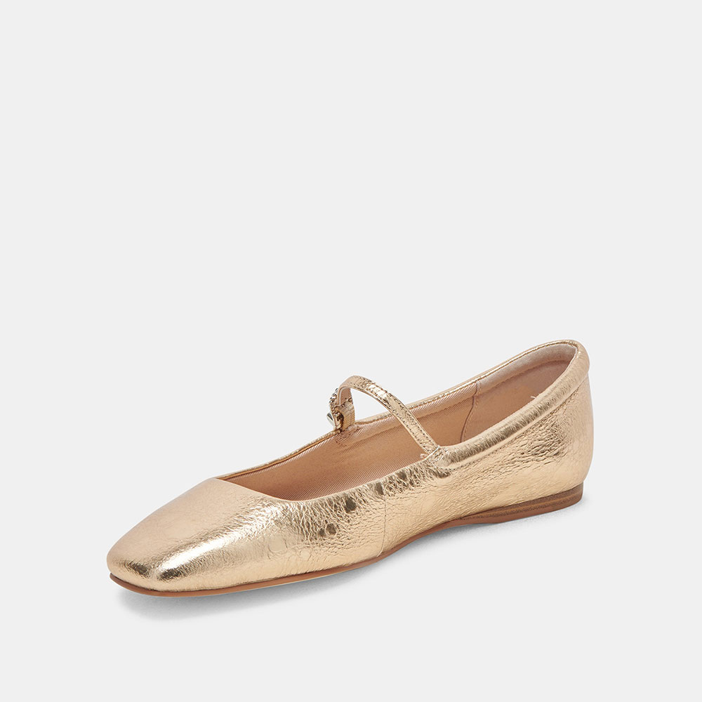 Gold Metallic Buckle Strap Square Toe Slip-On Flat Mary Jane Shoes Nicepairs