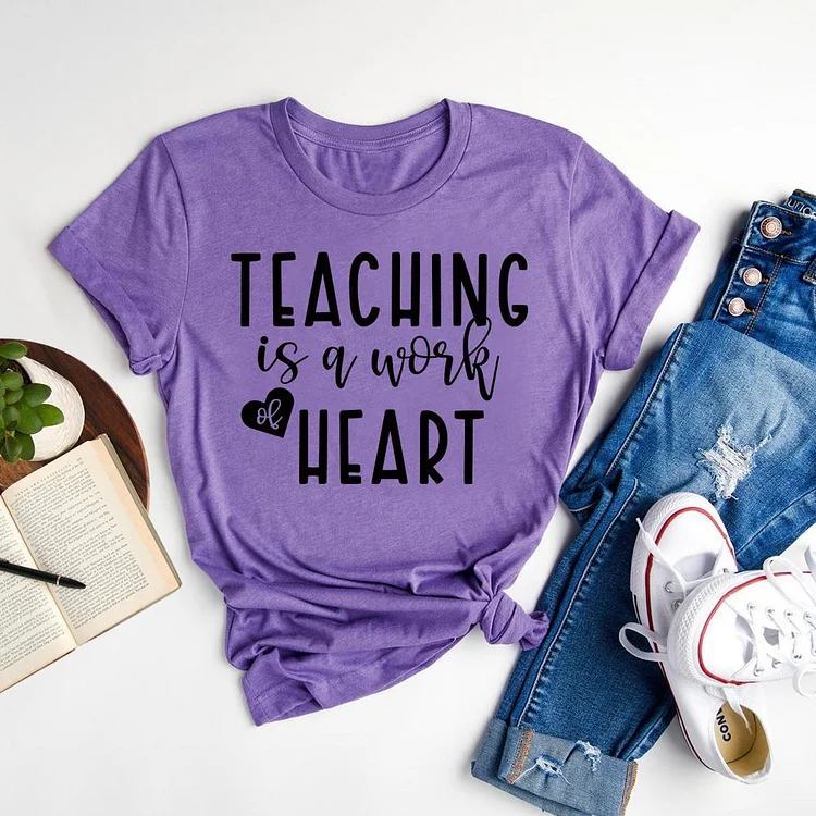 ANB - Teaching Is A Work Of Heart Book Lovers Tee-06691