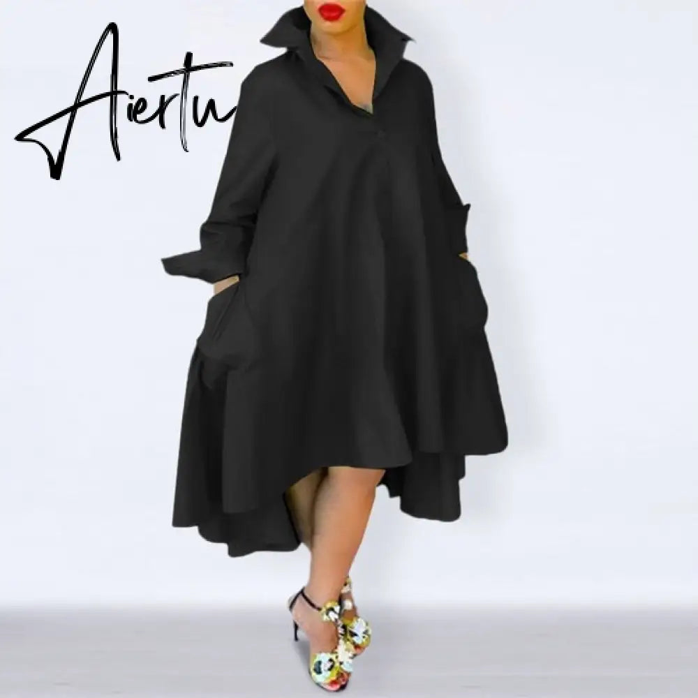 Aiertu Loose Dress Elegant Women Bohemian Sundress Lapel Neck Dress  Vestidos Elegant Sundress Robe Femme Aiertu