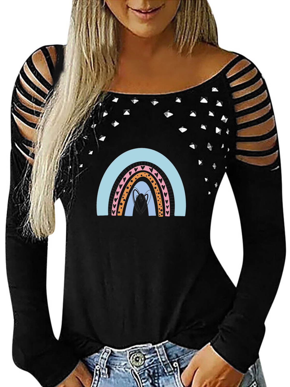 Women Long Sleeve V-neck Graphic Floral Printed Top