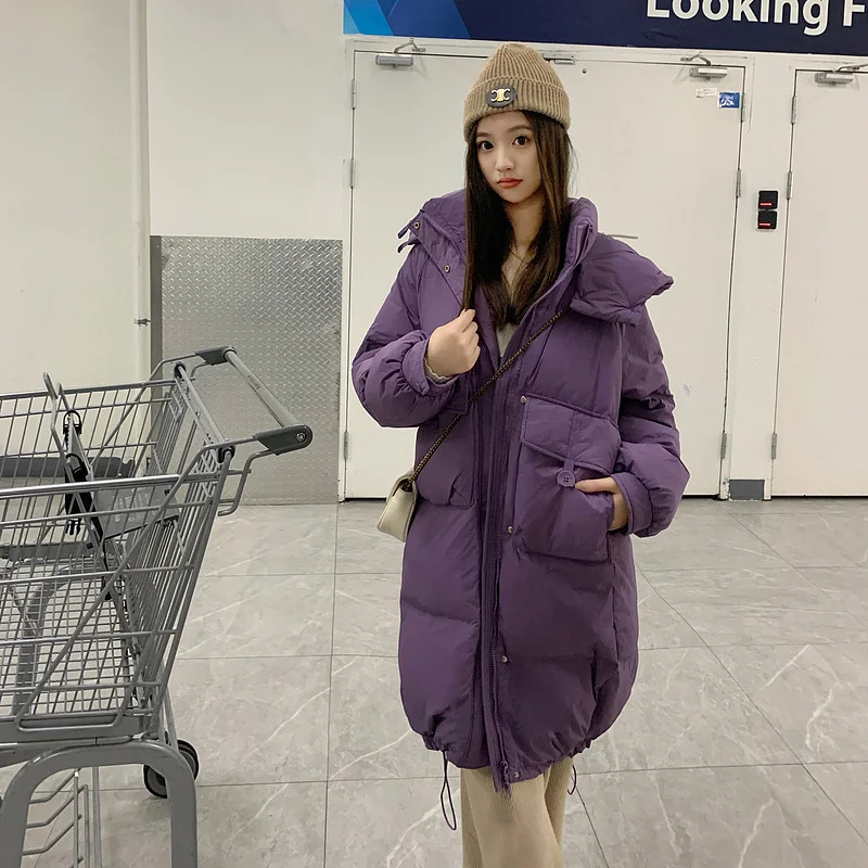 Woherb Autumn And Winter 2024 New Korean Version Of Cotton-Padded Clothes Female Long Hooded College Wind Over The Knee And Thick Loose Coat Tide-Outfit Ideas