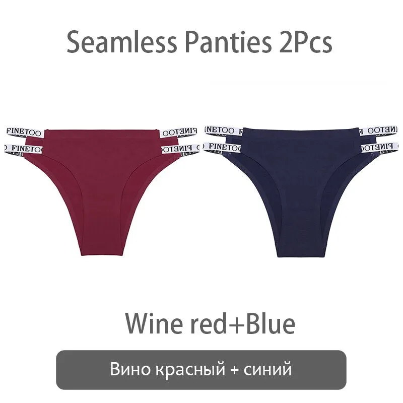 FINETOO 2Pcs/set Seamless Thongs Women Brazilian Underwear M-XL Female Panties Fashion Hollow Low Waist Letter Bikini Panty 2021