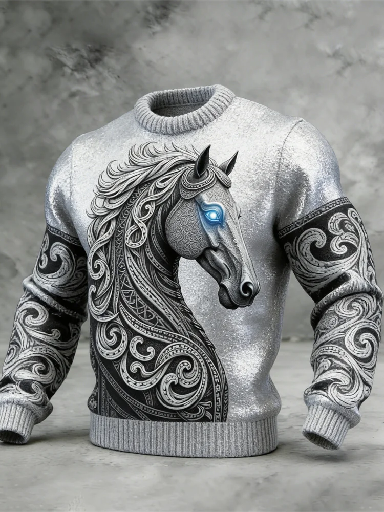 Celtic War Horse Pattern Men's Crew Neck Sweater