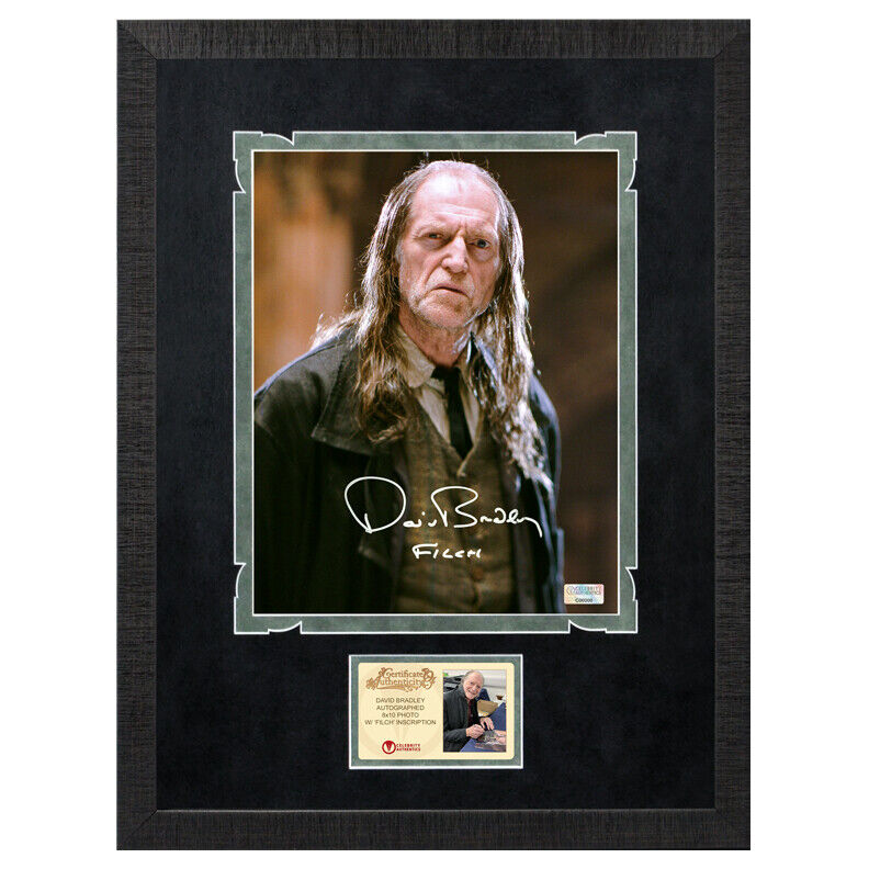 David Bradley Autographed Harry Potter Argus Filch Close Up 8x10 Framed Photo Poster painting