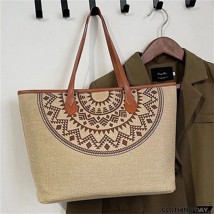 Women's Cotton Linen Printed Simple Commuting Handbags