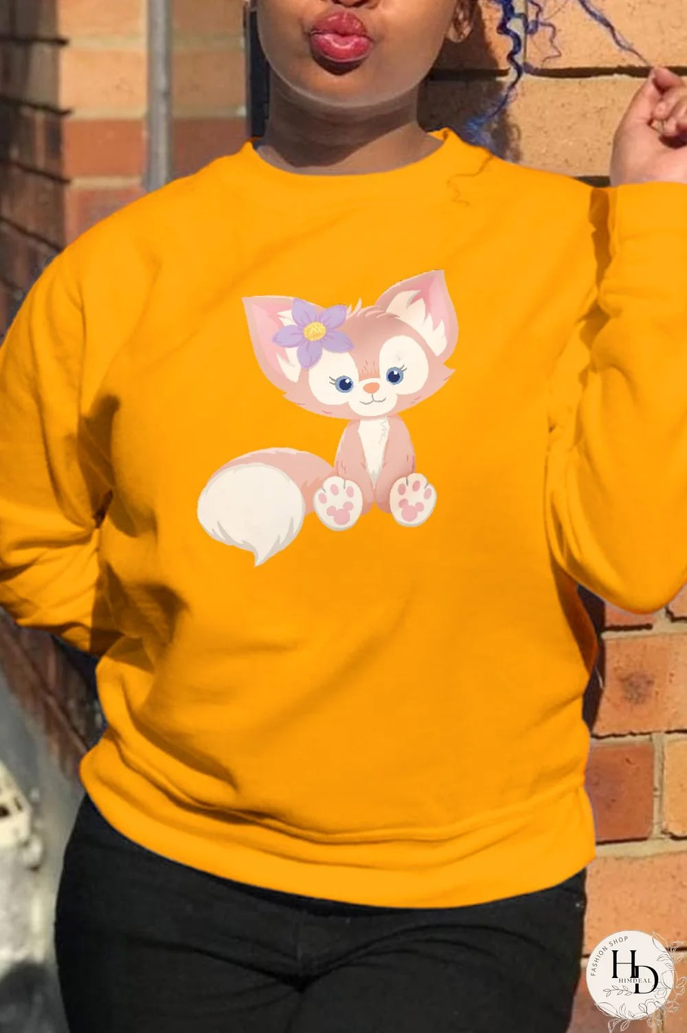 Black Sweet Cute Print Patchwork O Neck Tops