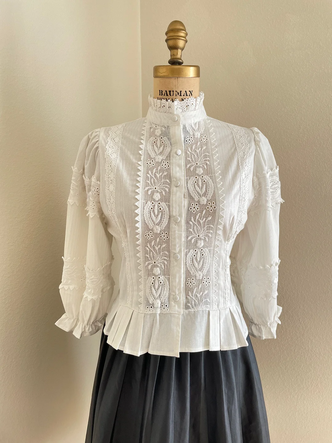 White Cotton Blouse with Crochet & Lace Trim