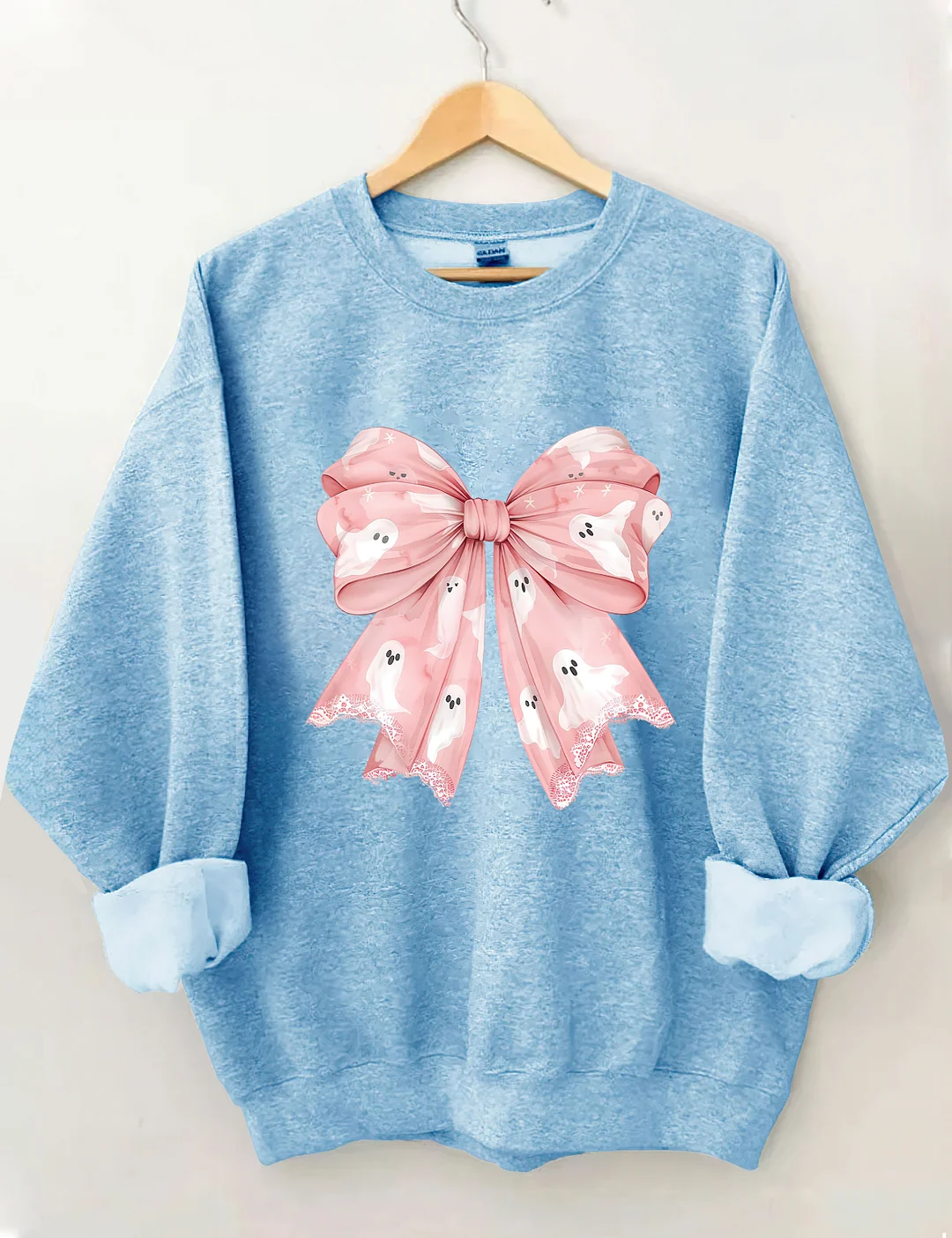 Pink Ghost Bow Coquette Halloween Sweatshirt