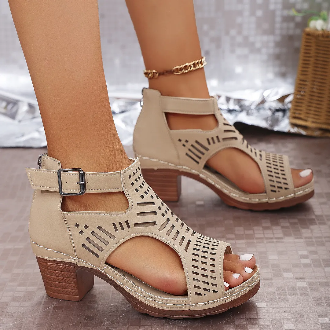 Breakj Breakj Women's Shoes 2025 Summer New Coarse Heel High-Heeled Shoes Hollow Fish Mouth Sandals Women