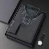 Men's Fake Two Piece Wool Silk Slim Fit Plaid Shirt