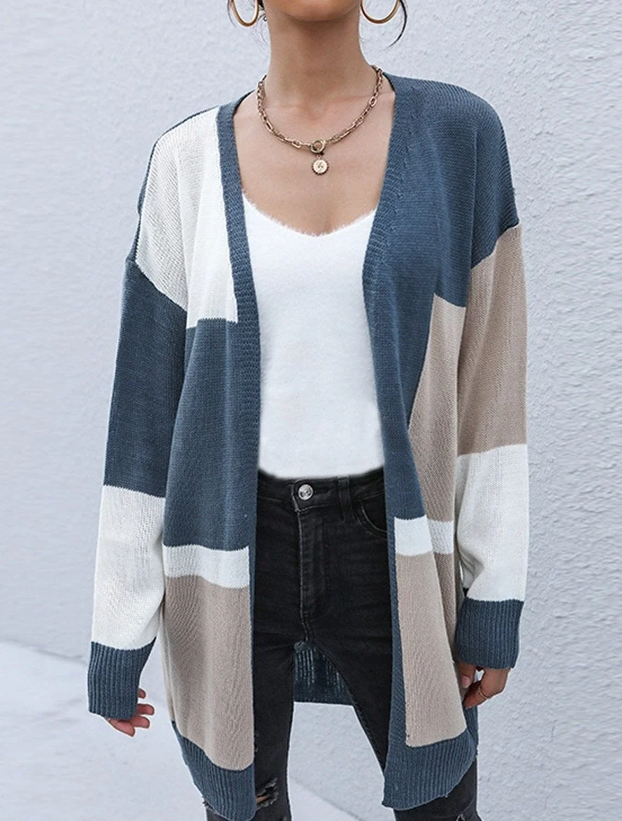 Casual Loose Color Matching Long-Sleeved Cardigan | EGEMISS